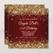 Sparkly Gold Glitter Dark Red Ombre 21st Birthday Kaart (Voorkant / Achterkant)