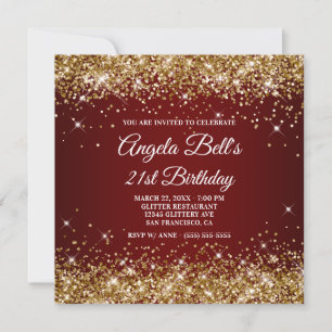 Sparkly Gold Glitter Dark Red Ombre 21st Birthday Kaart