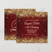 Sparkly Gold Glitter Dark Red Ombre 50th Birthday Kaart (Voorkant / Achterkant)