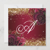Sparkly Gold Glitter Dark Red Rose Quinceañera Kaart (Achterkant)
