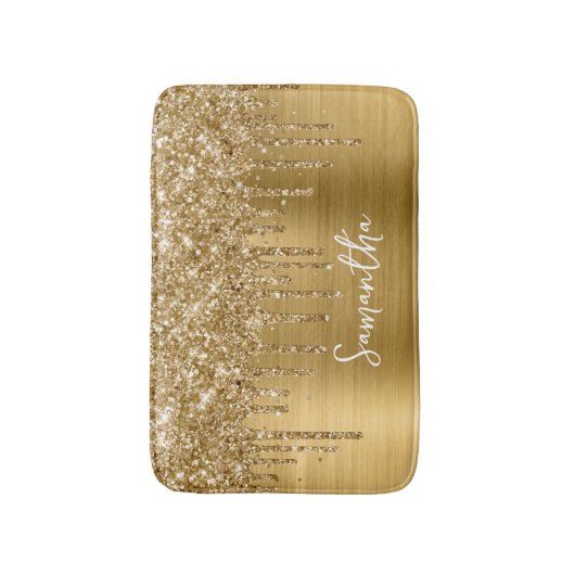 Sparkly Gold Glitter Drips Glam Naam Badmat (Voorkant Verticaal)