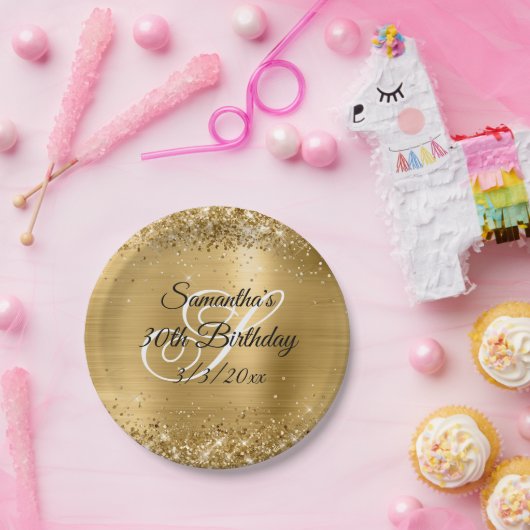 Sparkly Gold Glitter en Folie 30e verjaardag Papieren Bordje (Feest)