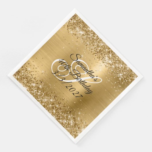 Sparkly Gold Glitter en Folie 40e verjaardag Servet (Hoek)