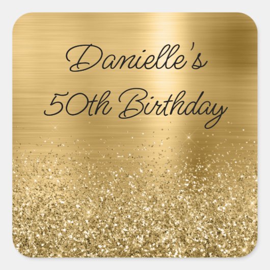 Sparkly Gold Glitter en Folie 50e verjaardag Vierkante Sticker (Voorkant)