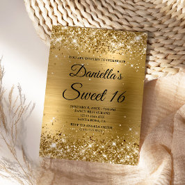 Sparkly Gold Glitter en Folie Sweet 16 Kaart