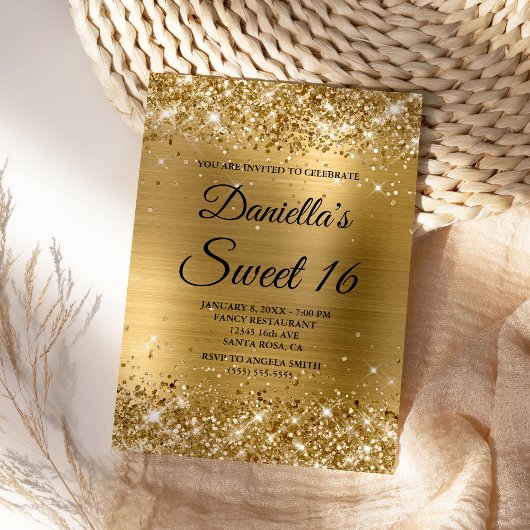 Sparkly Gold Glitter en Folie Sweet 16 Kaart