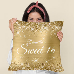 Sparkly Gold Glitter en Folie Sweet 16 Kussen