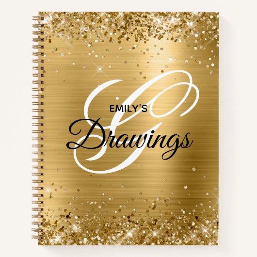 Sparkly Gold Glitter Folie Monogram tekening Notitieboek (Voorkant)