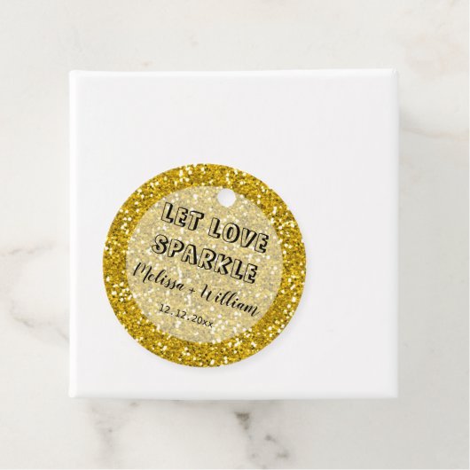 Sparkly Gold Glitter Laat Liefde Sparkle Bedankjes Labels (In situ)