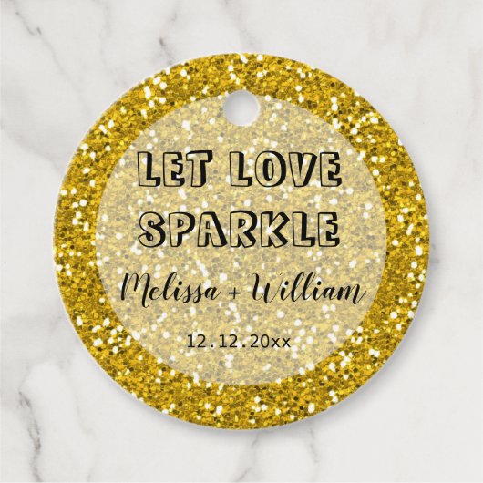 Sparkly Gold Glitter Laat Liefde Sparkle Bedankjes Labels (Voorkant)