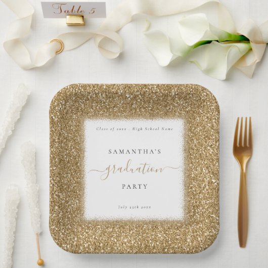 Sparkly Gold Glitter Name Graduparty Papieren Bordje (Huwelijk)