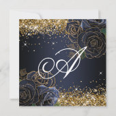 Sparkly Gold Glitter Navy Blue Roos Quinceañera Kaart (Achterkant)