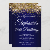 Sparkly Gold Glitter Navy Gradient 50th Birthday Kaart (Voorkant / Achterkant)