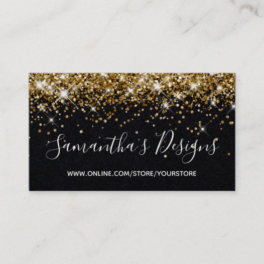 Sparkly Gold Glitter Online Store Premium Black Visitekaartje (Voorkant)