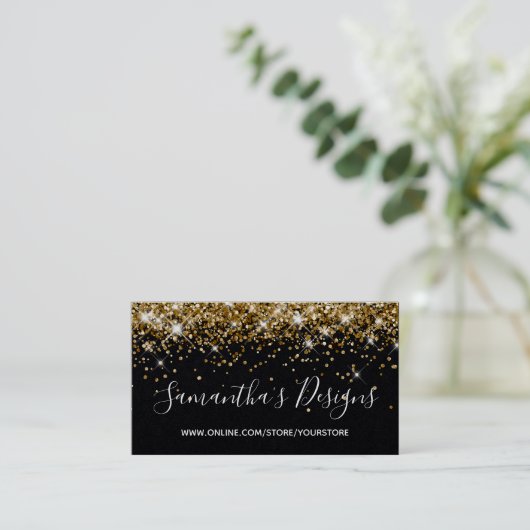 Sparkly Gold Glitter Online Store Premium Black Visitekaartje (Staand voorkant)