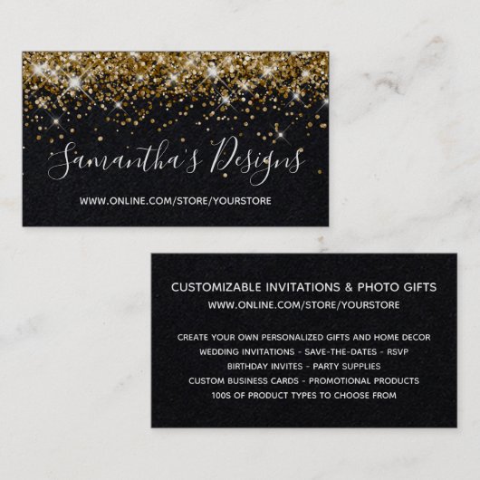 Sparkly Gold Glitter Online Store Premium Black Visitekaartje (Voorkant / Achterkant)