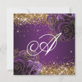 Sparkly Gold Glitter Paars Roos Quinceañera Kaart (Achterkant)