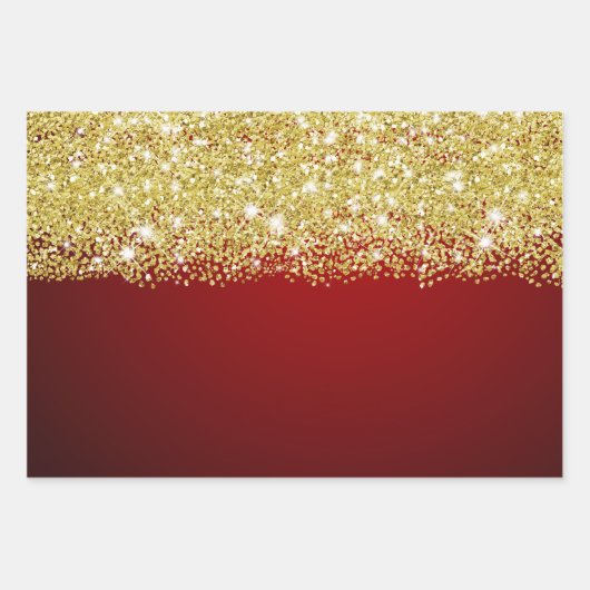 Sparkly Gold Glitter Royal Donkerrood Ombre Faux Inpakpapier Vel (Voorkant 2)