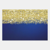 Sparkly Gold Glitter Royal Navy Blue Ombre Faux Inpakpapier Vel (Voorkant)