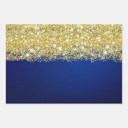Sparkly Gold Glitter Royal Navy Blue Ombre Faux Inpakpapier Vel (Voorkant)
