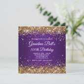 Sparkly Gold Glitter Royal Paars 100th Birthday Kaart (Staand voorkant)