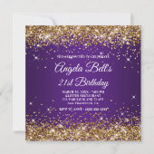 Sparkly Gold Glitter Royal Paars 21st Birthday Kaart (Voorkant)