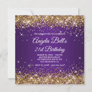 Sparkly Gold Glitter Royal Paars 21st Birthday Kaart