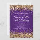 Sparkly Gold Glitter Royal Paars 50th Birthday Kaart (Achterkant)