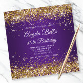 Sparkly Gold Glitter Royal Paars 80th Birthday Kaart