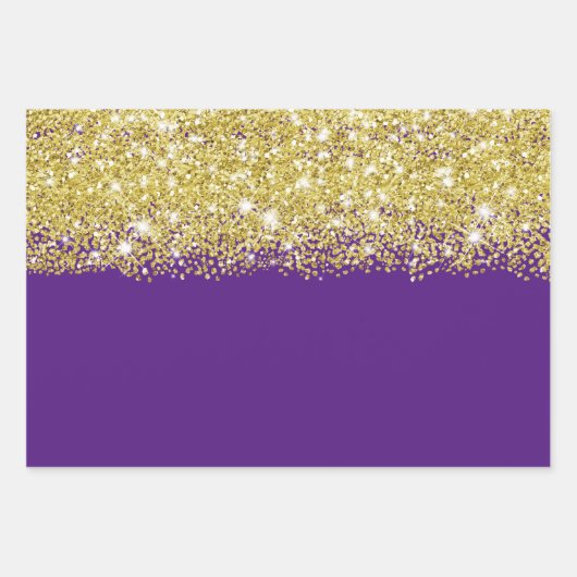 Sparkly Gold Glitter Royal Paarse Faux Inpakpapier Vel (Voorkant 2)