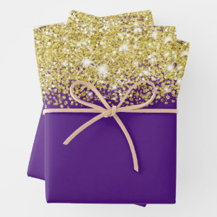 Sparkly Gold Glitter Royal Paarse Faux Inpakpapier Vel