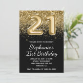 Sparkly Gold Glitter Zwarte Ballon 21e Verjaardag Kaart (Staand voorkant)