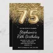 Sparkly Gold Glitter Zwarte Ballon 75e Verjaardag Kaart (Voorkant / Achterkant)