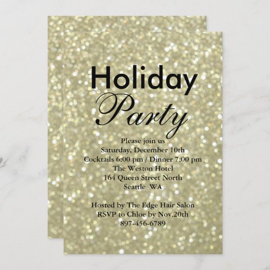Sparkly Gold Holiday Corporate Invitation Kaart (Voorkant / Achterkant)
