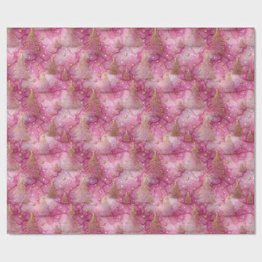 Sparkly Gold Holiday Tree on Pink Cadeaupapier (Vlak)