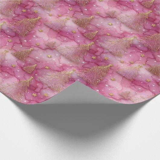 Sparkly Gold Holiday Tree on Pink Cadeaupapier (Hoek)