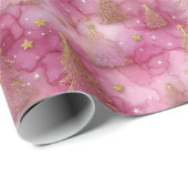 Sparkly Gold Holiday Tree on Pink Cadeaupapier (Rol Hoek)