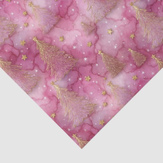 Sparkly Gold Holiday Tree on Pink Tissuepapier (Detail)
