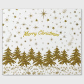 Sparkly Gold-kerstboom, sterren, sneeuw Cadeaupapier (Vlak)