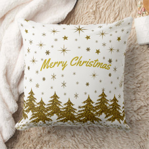 Sparkly Gold-kerstboom, sterren, sneeuw Kussen