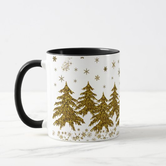 Sparkly Gold-kerstboom, sterren, sneeuw Mok (Links)