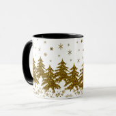 Sparkly Gold-kerstboom, sterren, sneeuw Mok (Voorkant links)
