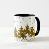 Sparkly Gold-kerstboom, sterren, sneeuw Mok (Voorkant rechts)