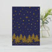 Sparkly Gold-kerstboom, sterren, sneeuw op blauw Bedankkaart (Staand voorkant)
