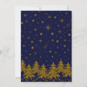 Sparkly Gold-kerstboom, sterren, sneeuw op blauw Bedankkaart (Achterkant)