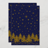 Sparkly Gold-kerstboom, sterren, sneeuw op blauw Bedankkaart (Voorkant / Achterkant)