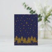 Sparkly Gold-kerstboom, sterren, sneeuw op blauw Briefkaart (Staand voorkant)
