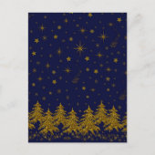 Sparkly Gold-kerstboom, sterren, sneeuw op blauw Briefkaart (Voorkant)