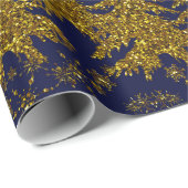Sparkly Gold-kerstboom, sterren, sneeuw op blauw Cadeaupapier (Rol Hoek)