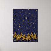 Sparkly Gold-kerstboom, sterren, sneeuw op blauw Canvas Afdruk (Voorkant)